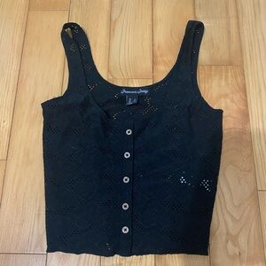 Streetwear Society Black Eyelet Button-Front Tank Top